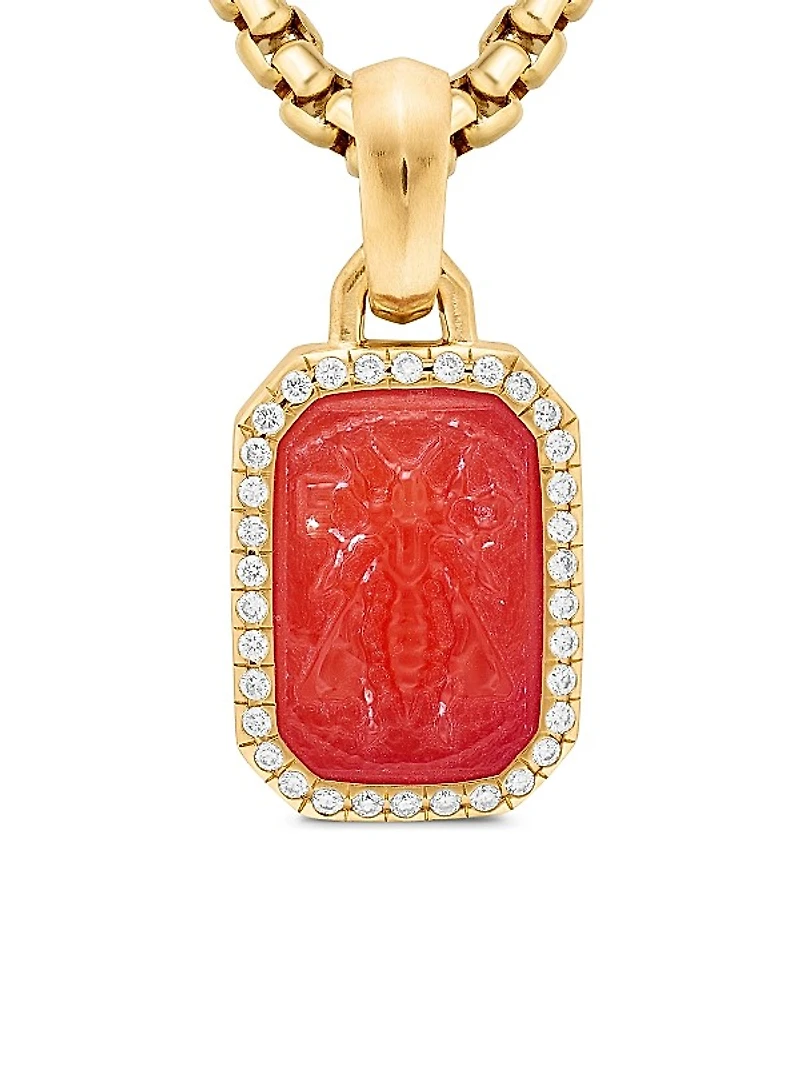 Petrvs Bee Amulet in 18K Yellow Gold with Carnelian and Diamonds, 15.4mm