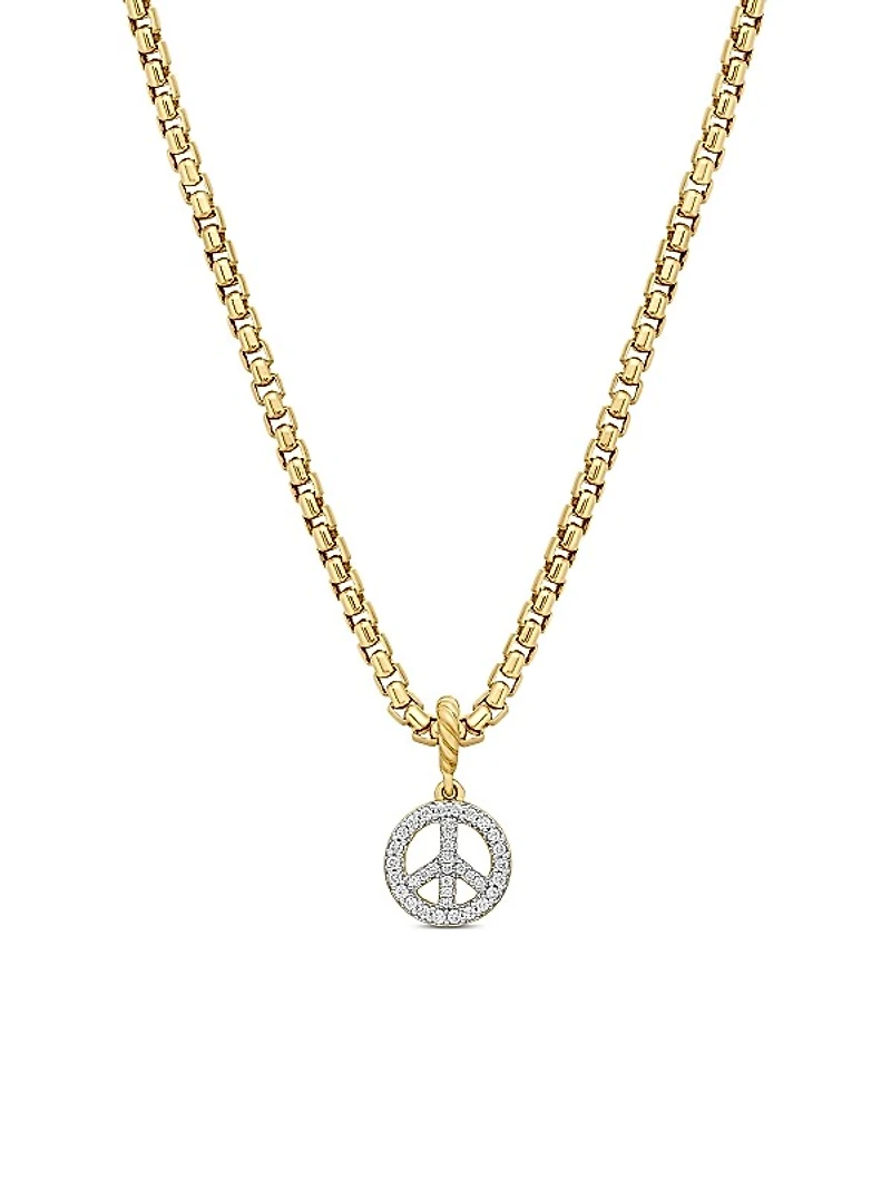 Peace Sign Amulet in 18K Yellow Gold with Diamonds, 19mm