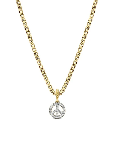 Peace Sign Amulet in 18K Yellow Gold with Diamonds, 19mm