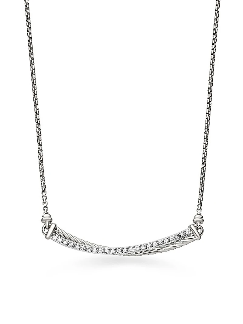 Crossover Bar Necklace in Sterling Silver with Diamonds