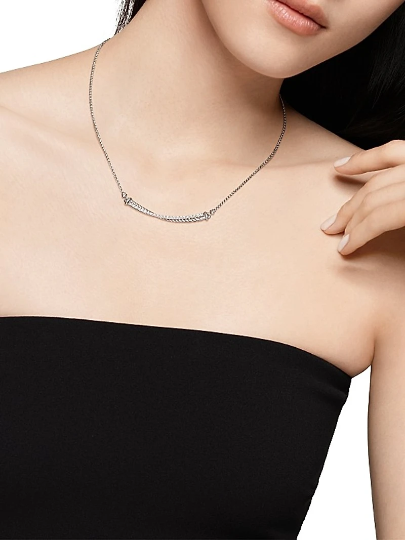 Crossover Bar Necklace in Sterling Silver with Diamonds