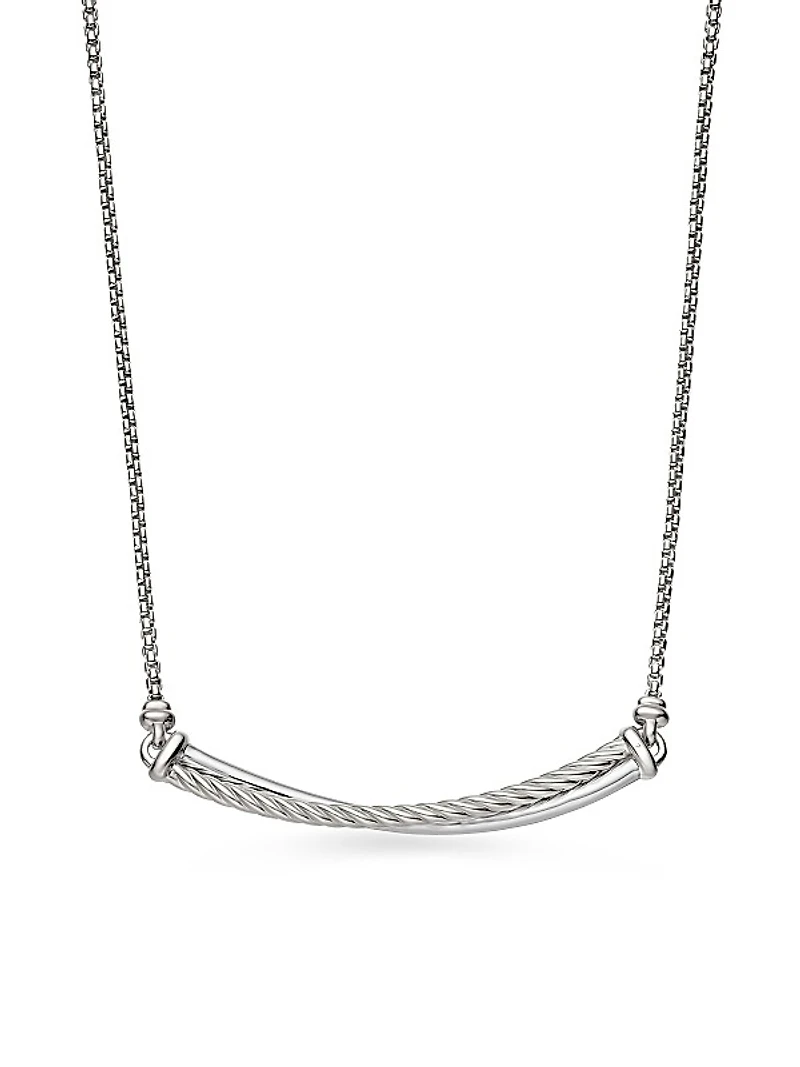 Crossover Bar Necklace in Sterling Silver with Diamonds