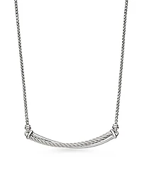 Crossover Bar Necklace in Sterling Silver with Diamonds