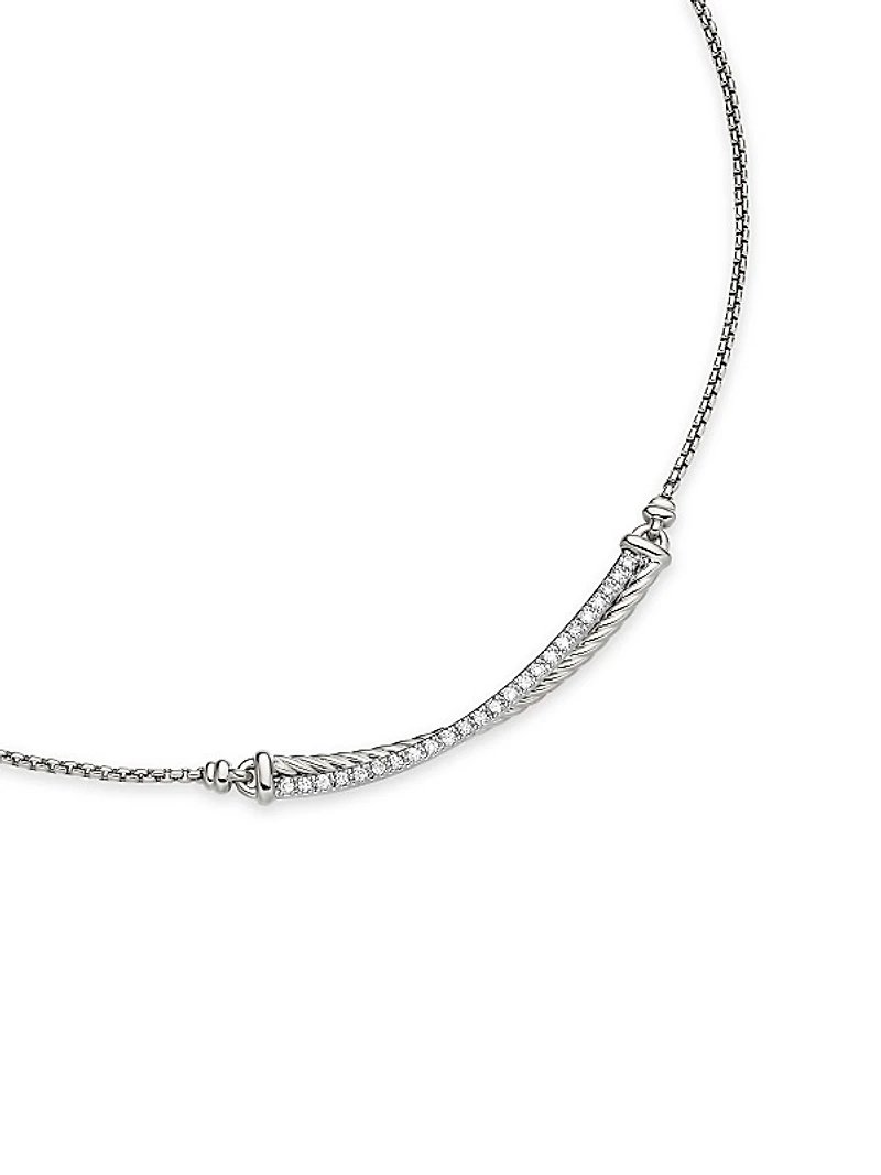 Crossover Bar Necklace in Sterling Silver with Diamonds