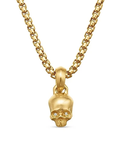 Skull Amulet in 18K Yellow Gold with Diamonds, 19.3mm