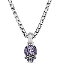 Skull Amulet with Full Pavé Purple Sapphires and 18K White Gold, 14mm