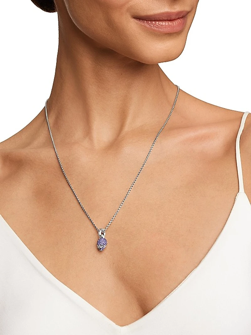Skull Amulet with Full Pavé Purple Sapphires and 18K White Gold, 14mm