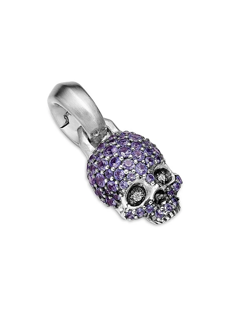 Skull Amulet with Full Pavé Purple Sapphires and 18K White Gold, 14mm