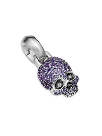 Skull Amulet with Full Pavé Purple Sapphires and 18K White Gold, 14mm