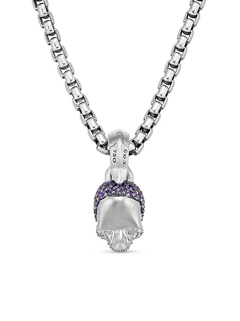 Skull Amulet with Full Pavé Purple Sapphires and 18K White Gold, 14mm
