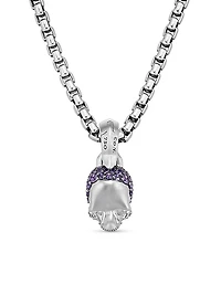 Skull Amulet with Full Pavé Purple Sapphires and 18K White Gold, 14mm