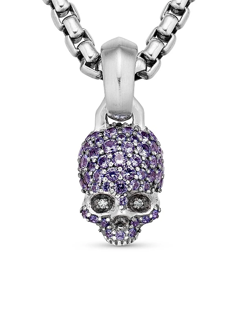 Skull Amulet with Full Pavé Purple Sapphires and 18K White Gold, 14mm