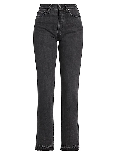 Slit-Hem High-Rise Straight-Leg Jeans