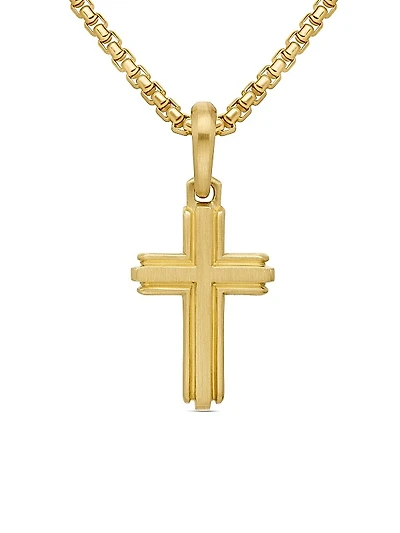 Deco Cross Pendant in 18K Yellow Gold, 27mm