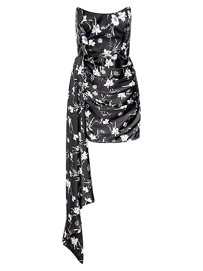 Chasing Dawn Draped Floral Satin Minidress