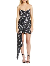 Chasing Dawn Draped Floral Satin Minidress
