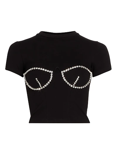 Cropped Crystal-Bustier T-Shirt