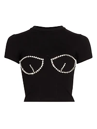 Cropped Crystal-Bustier T-Shirt