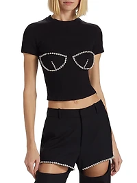 Cropped Crystal-Bustier T-Shirt