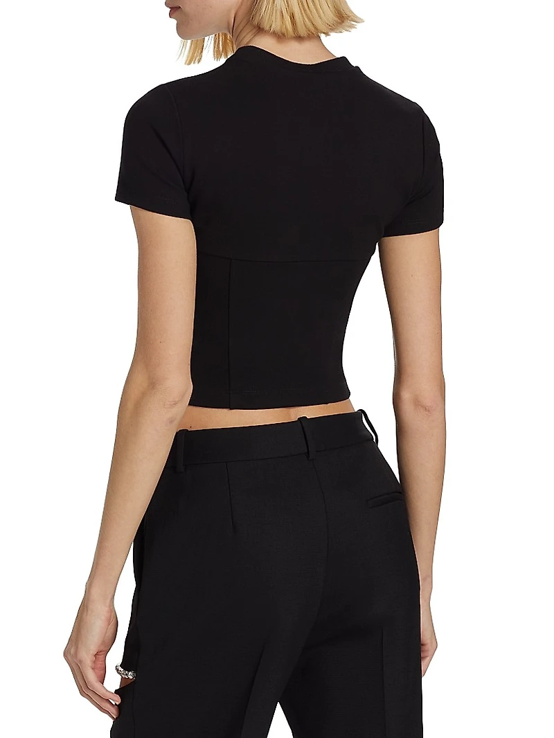 Cropped Crystal-Bustier T-Shirt