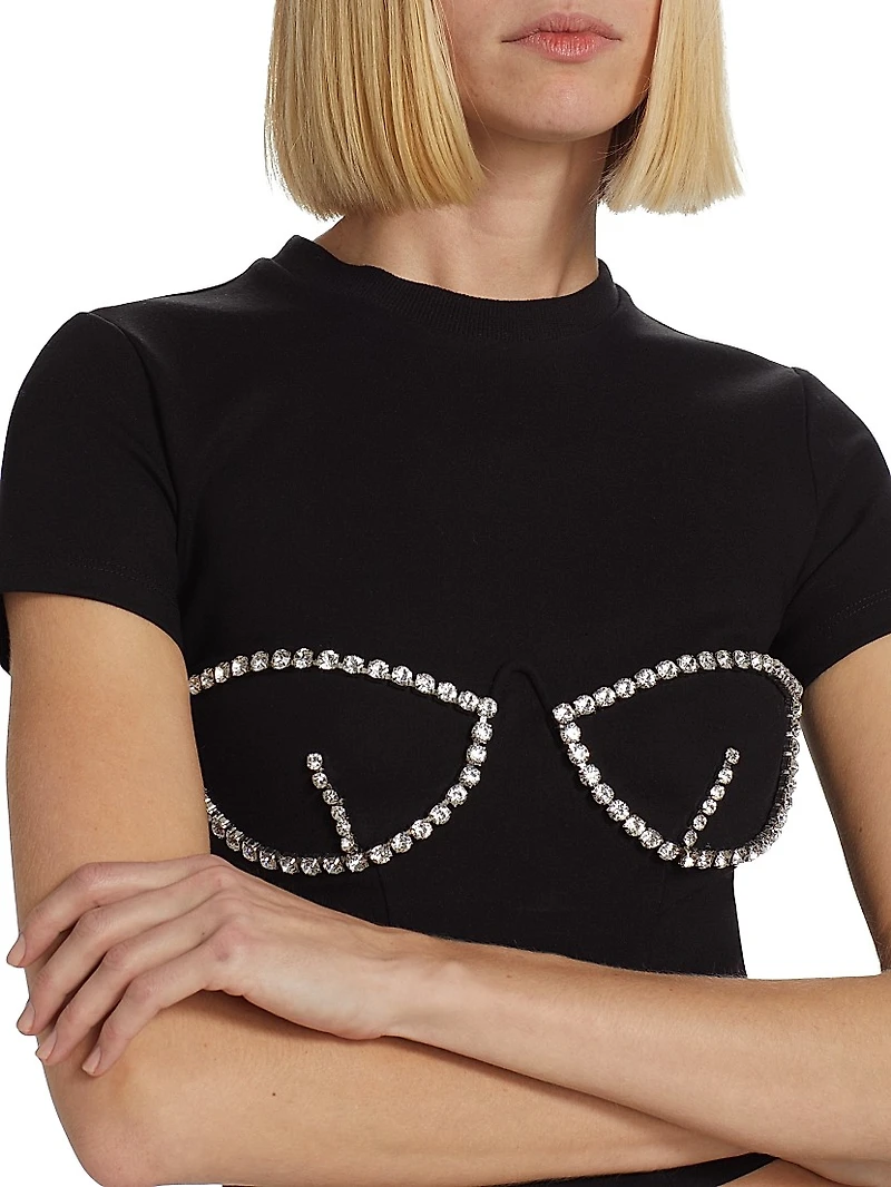 Cropped Crystal-Bustier T-Shirt
