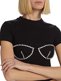 Cropped Crystal-Bustier T-Shirt