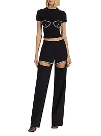 Cropped Crystal-Bustier T-Shirt