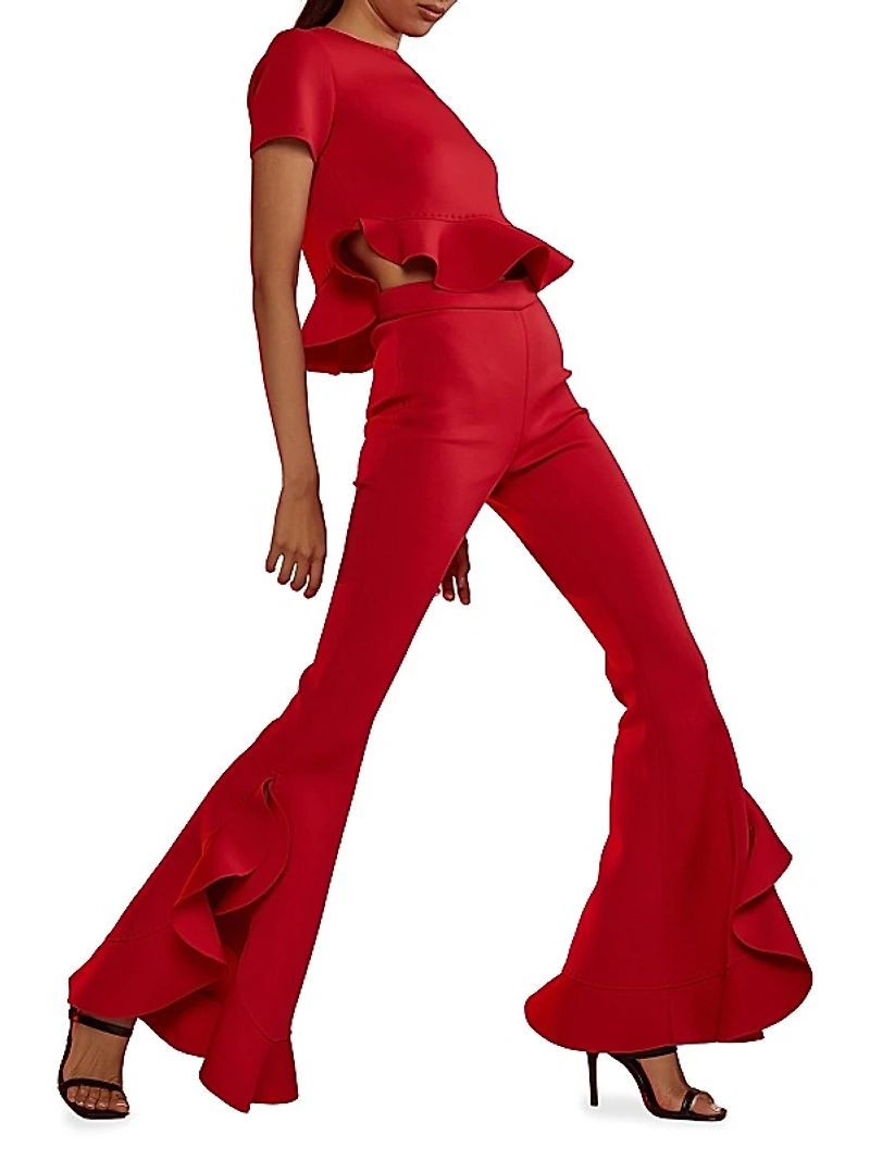 Bonded Satin Flouse Flare Pant