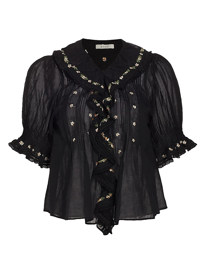 Hettie Floral Pin-Tucked Cotton Top