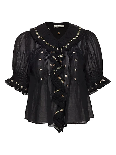 Hettie Floral Pin-Tucked Cotton Top