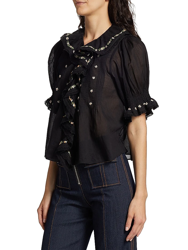 Hettie Floral Pin-Tucked Cotton Top