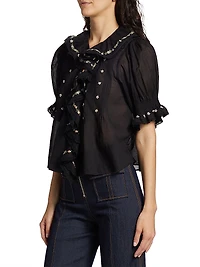 Hettie Floral Pin-Tucked Cotton Top