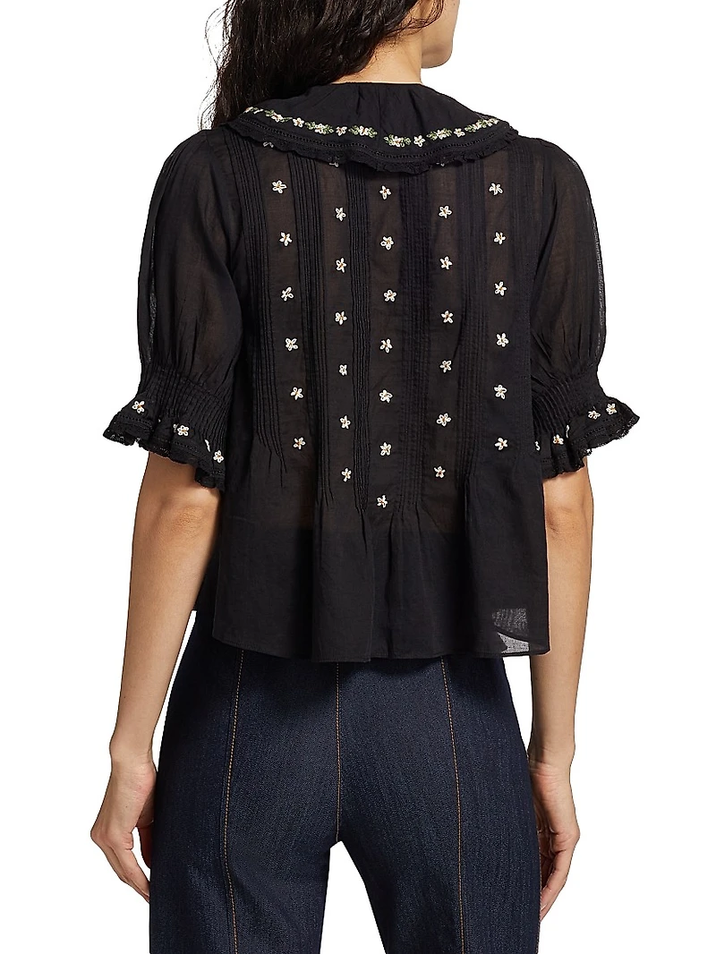 Hettie Floral Pin-Tucked Cotton Top