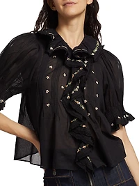 Hettie Floral Pin-Tucked Cotton Top