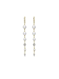 Pearl and Pavé Drop Earrings in 18K Yellow Gold with Pearls and Diamonds, 3.13in