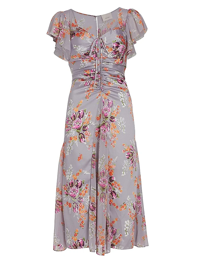 Terrence Satin Floral Midi-Dress