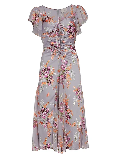 Terrence Satin Floral Midi-Dress
