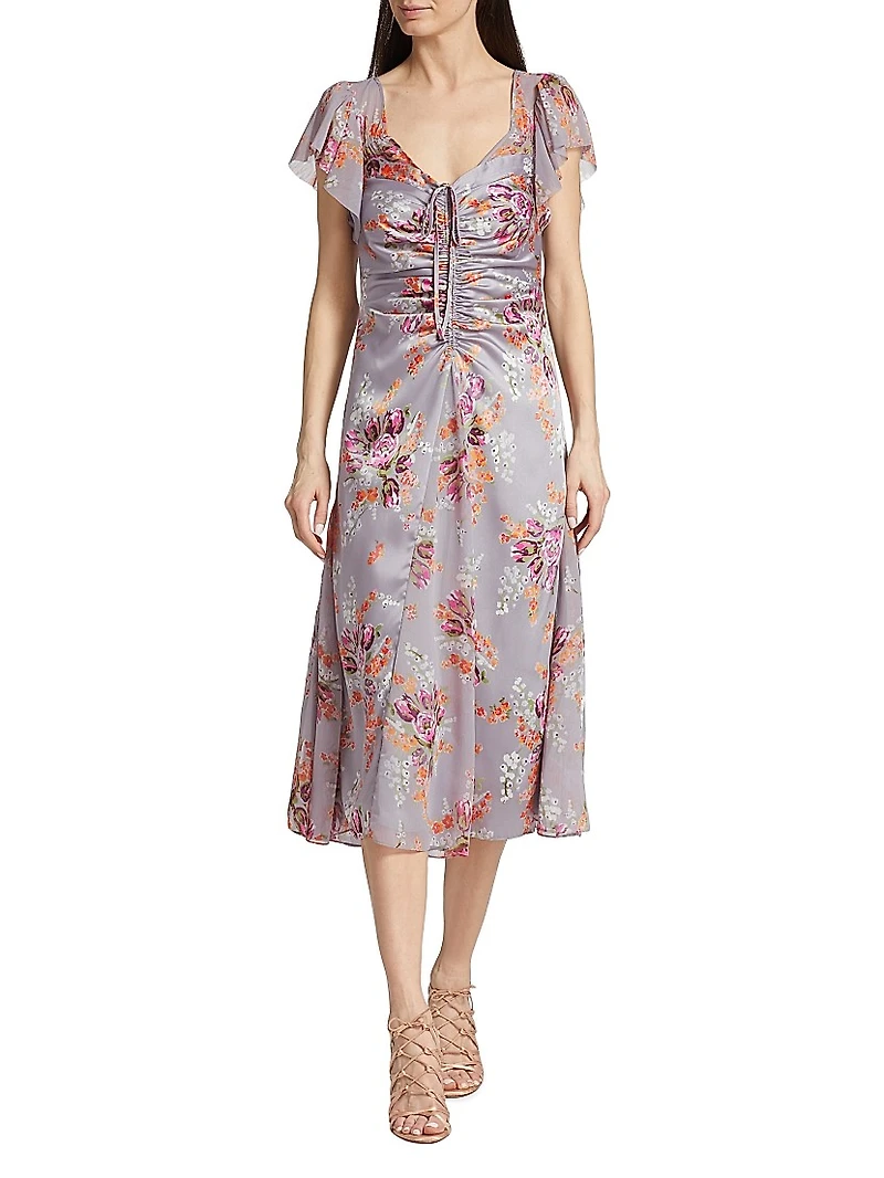 Terrence Satin Floral Midi-Dress