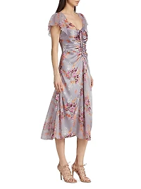 Terrence Satin Floral Midi-Dress