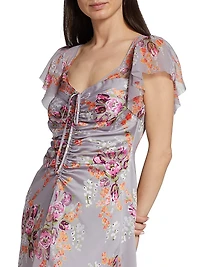 Terrence Satin Floral Midi-Dress
