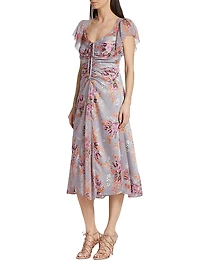 Terrence Satin Floral Midi-Dress