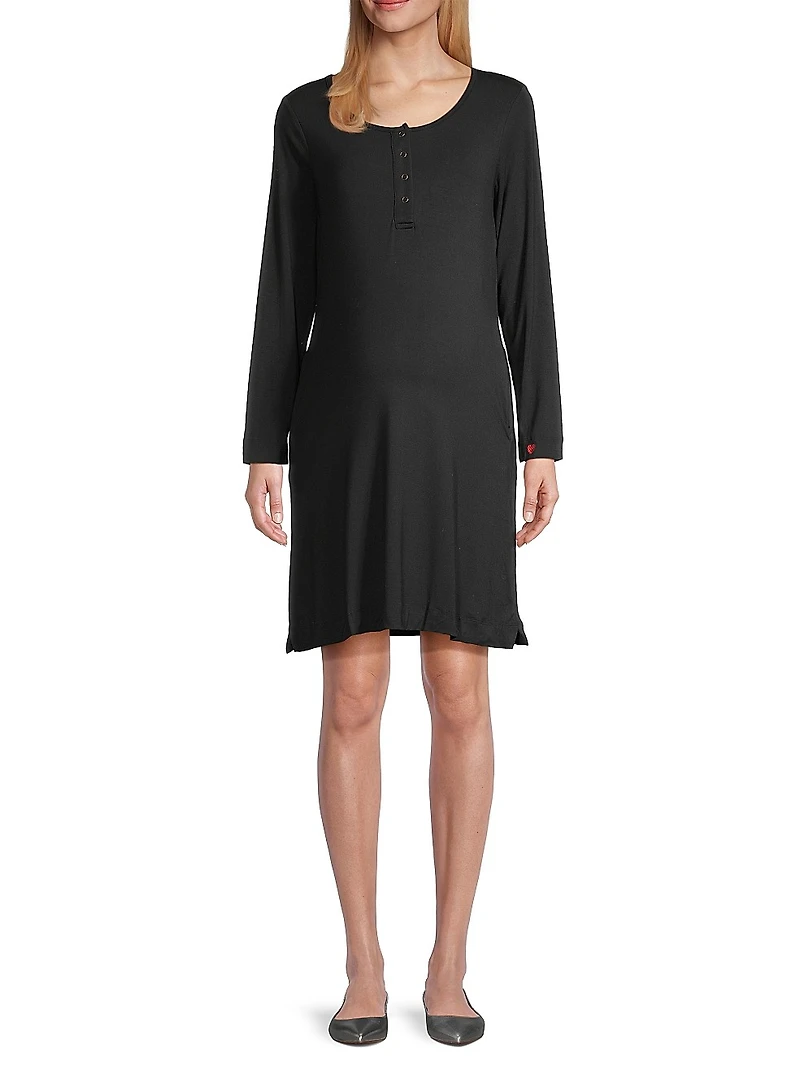 Long-Sleeve Henley Nursing Nightgown