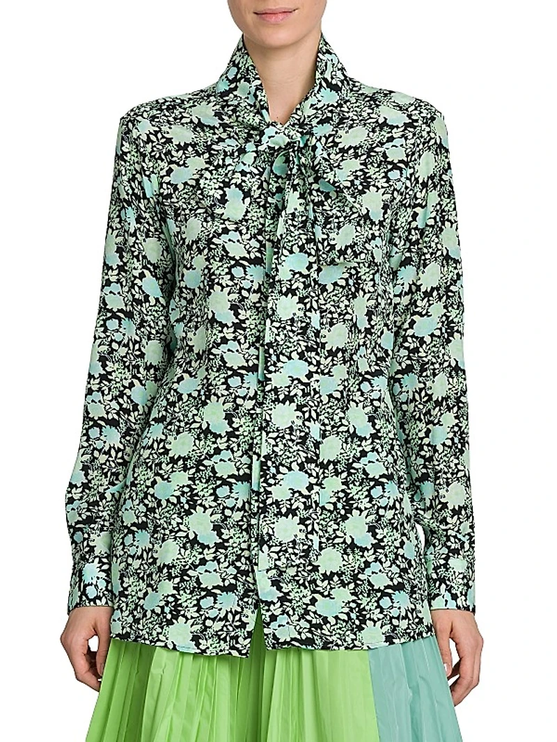 Floral Silk Tie-Neck Shirt