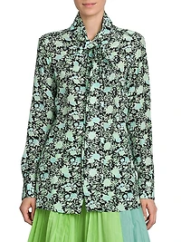 Floral Silk Tie-Neck Shirt