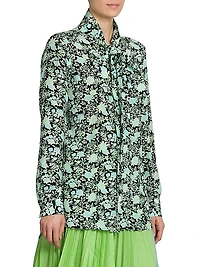 Floral Silk Tie-Neck Shirt