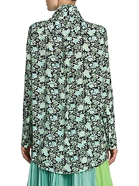 Floral Silk Tie-Neck Shirt