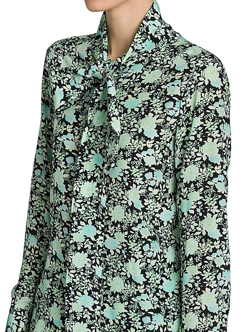 Floral Silk Tie-Neck Shirt