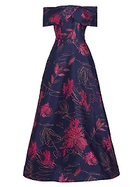 Floral Jacquard Off-The-Shoulder Gown