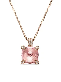 Chatelaine Pendant Necklace in 18K Rose Gold with Morganite and Diamonds, 11mm