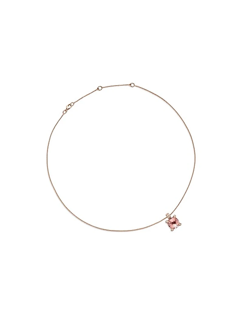 Chatelaine Pendant Necklace in 18K Rose Gold with Morganite and Diamonds, 11mm